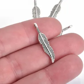 10 Silver FEATHER Charms, 29x6mm, 1-1/8" long, chs3930