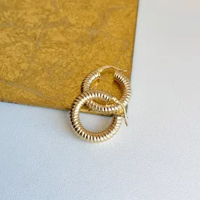 10KT Yellow Gold Spiral Round Hoop Earrings 24mm
