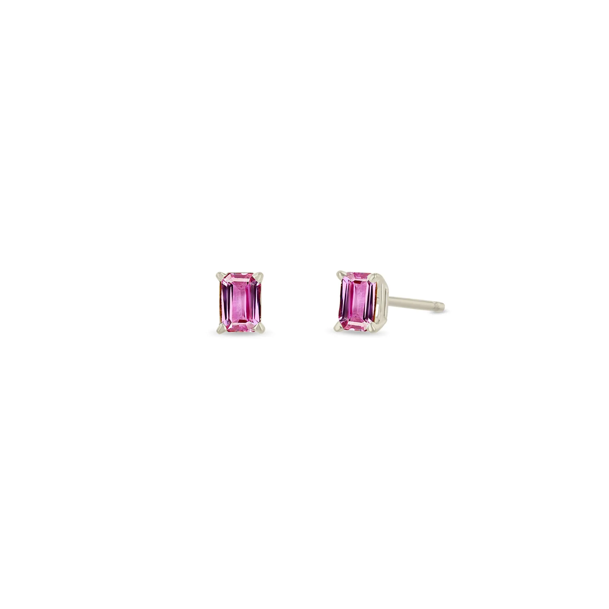 14k Emerald Cut Pink Sapphire Studs
