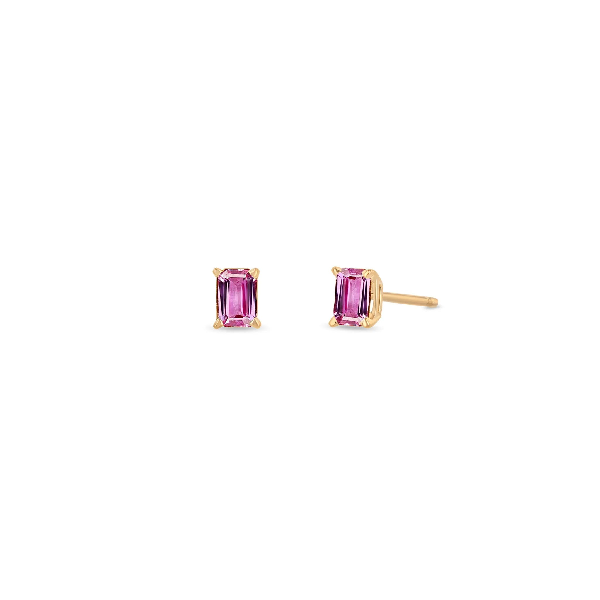 14k Emerald Cut Pink Sapphire Studs