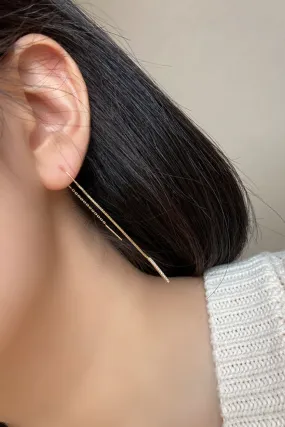 14k Solid Gold Box Chain CZ Dangle Threader Earring