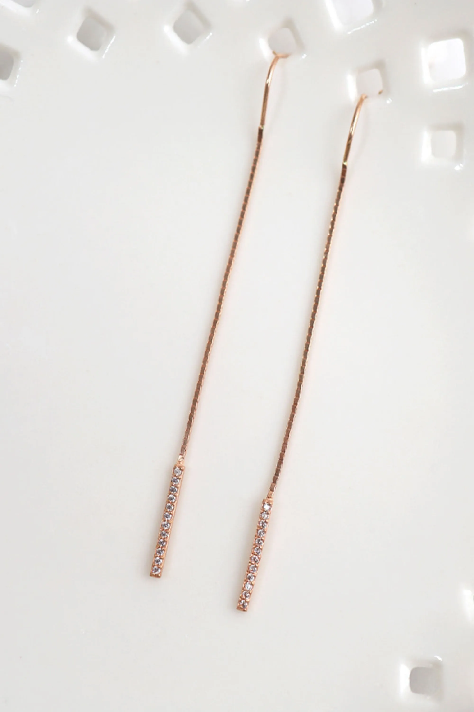 14k Solid Gold Box Chain CZ Dangle Threader Earring