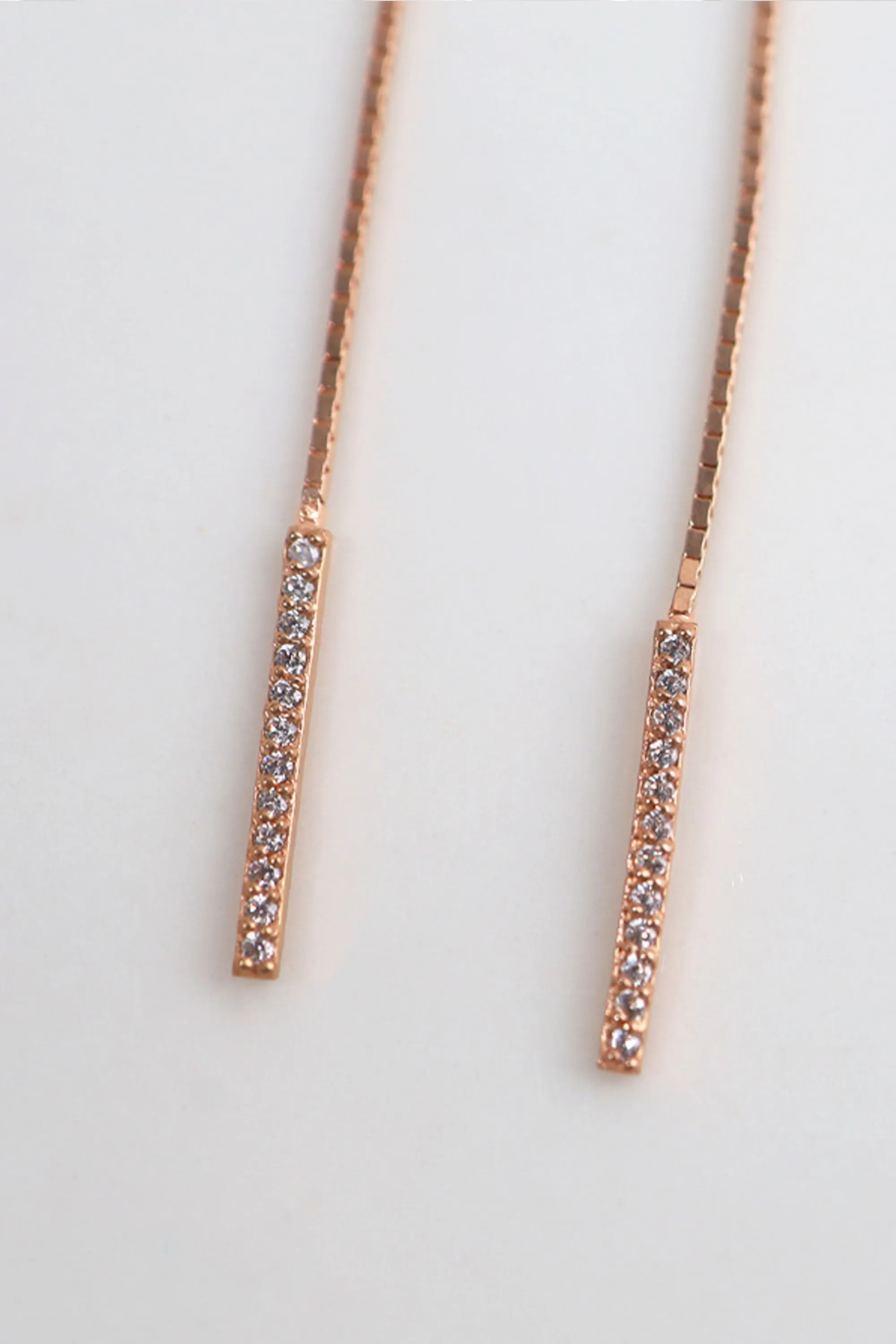 14k Solid Gold Box Chain CZ Dangle Threader Earring