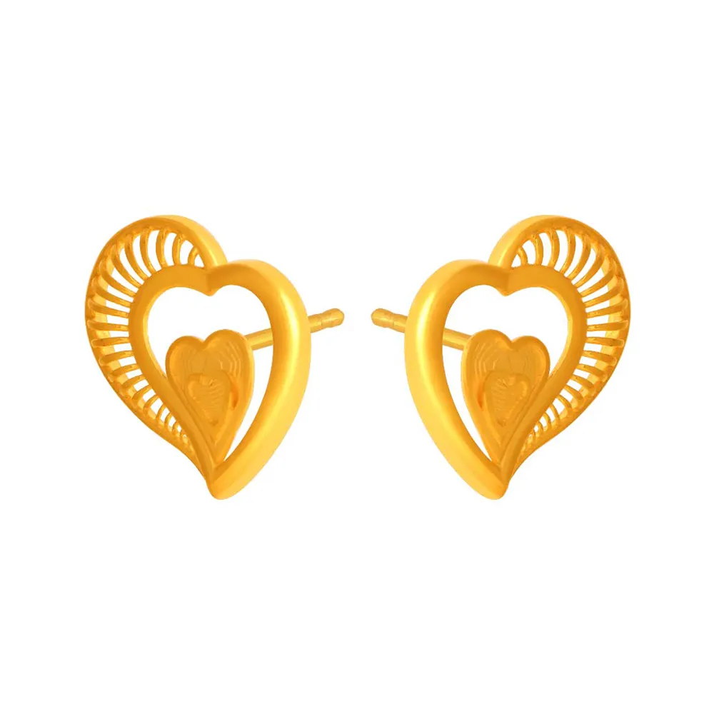 14k Tripple Hearts Solid Gold Earrings