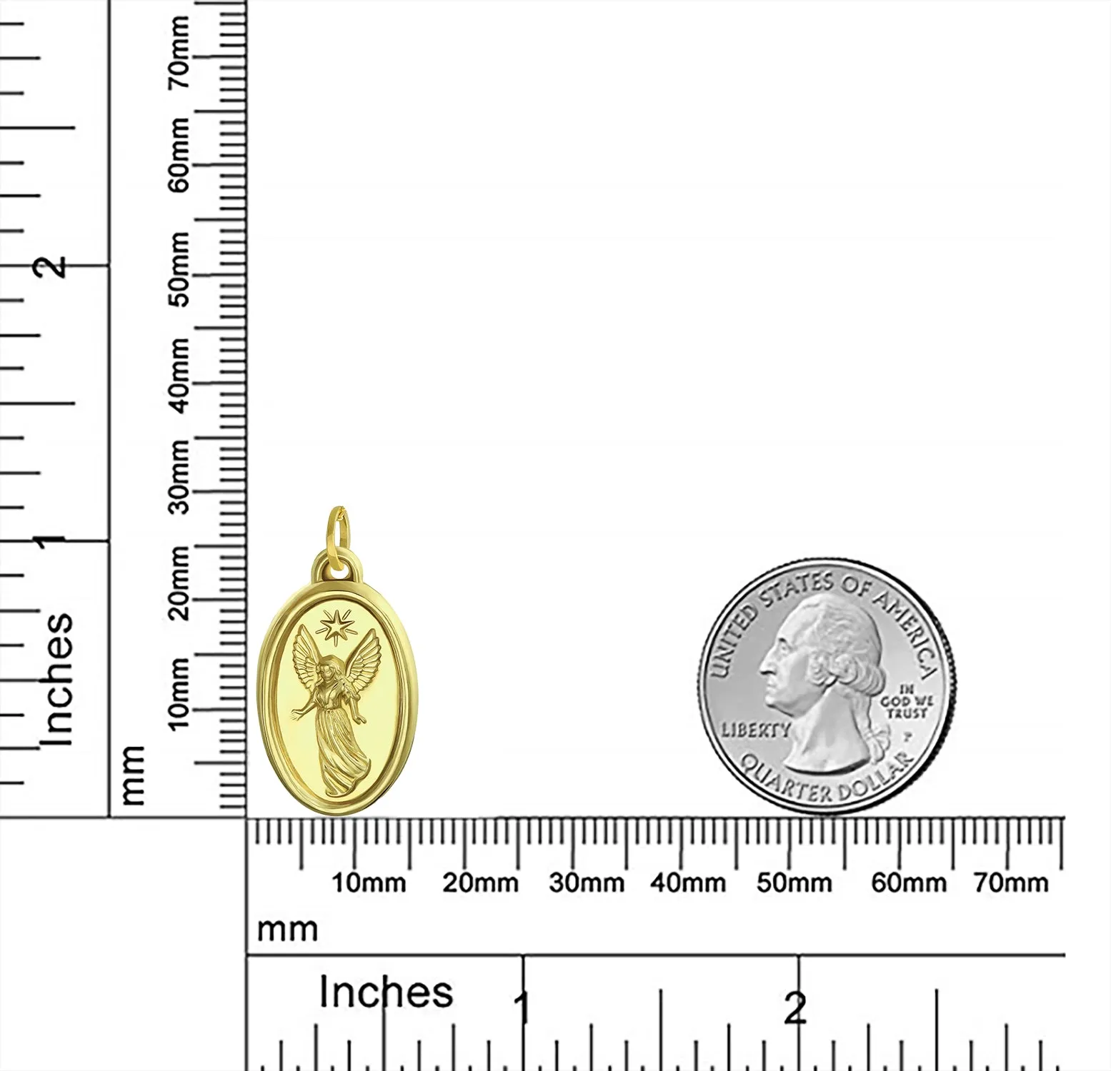 14K Yellow Gold Guardian Angel Oval Medal Pendant Necklace (No Chain)