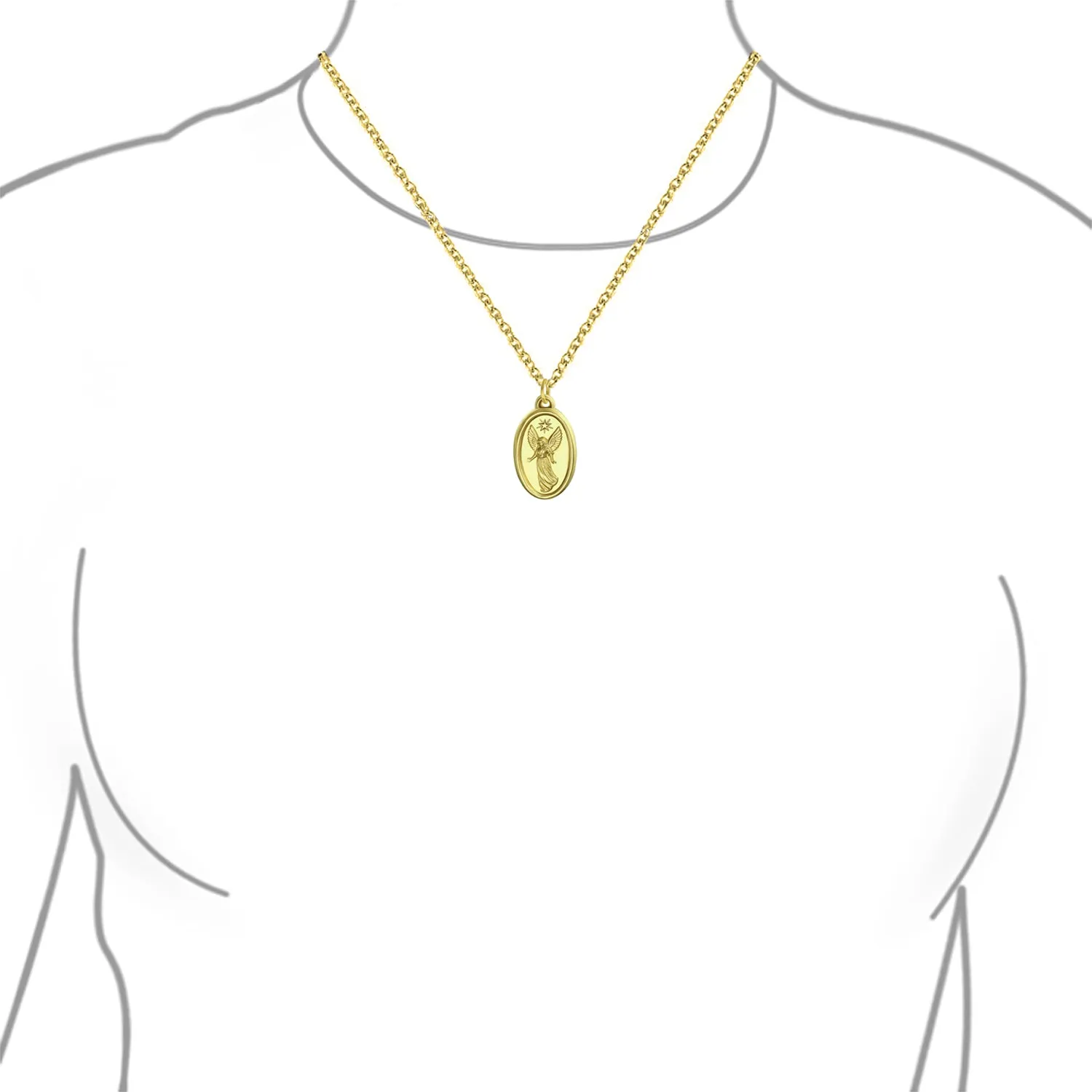 14K Yellow Gold Guardian Angel Oval Medal Pendant Necklace (No Chain)