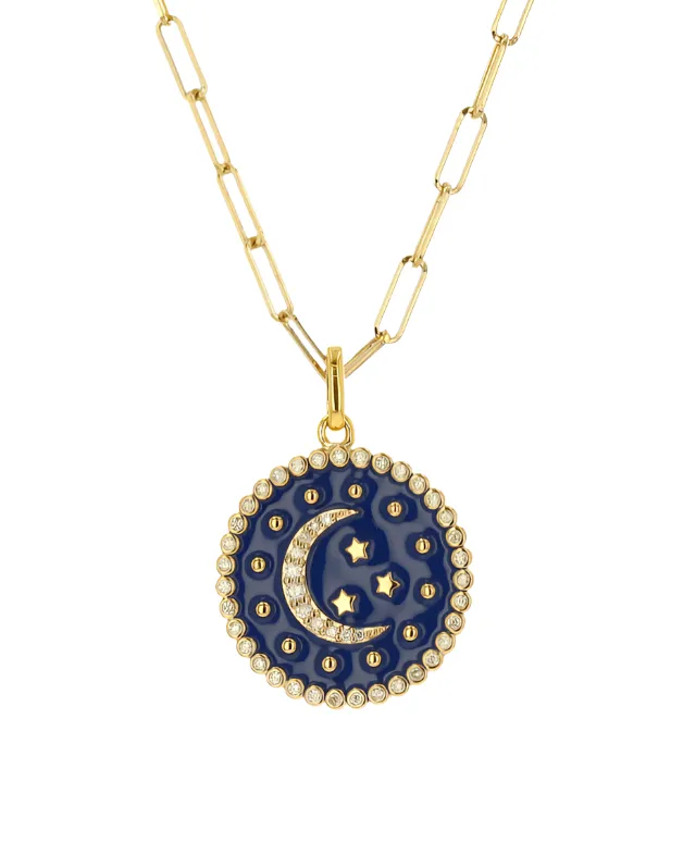 14KY Diamond and Moon and Star Enamel Charm