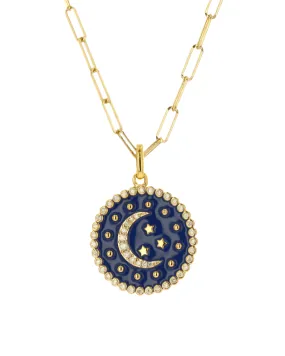 14KY Diamond and Moon and Star Enamel Charm