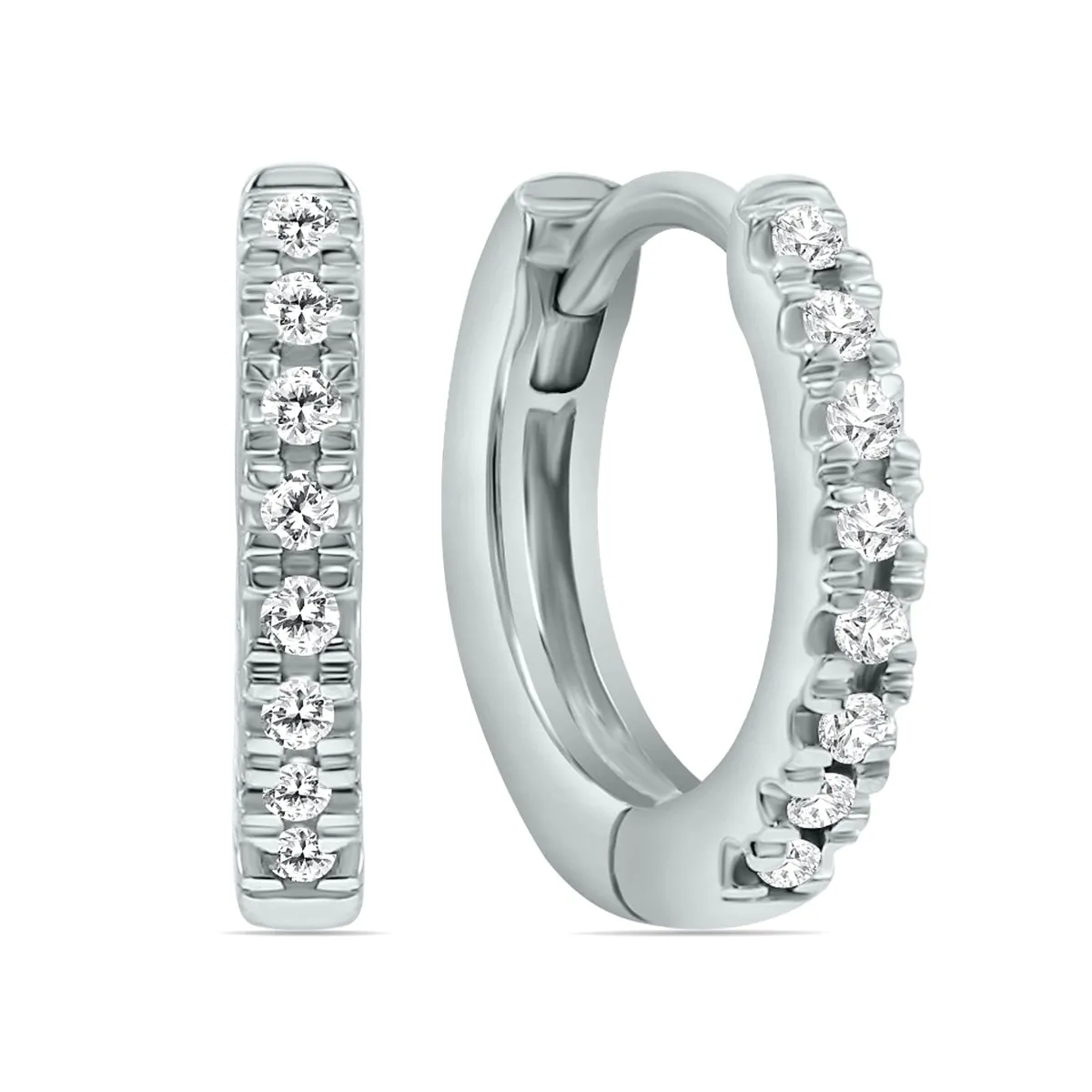 1/5 Carat TW Small Diamond Huggie Hoop Earrings in 10K White Gold