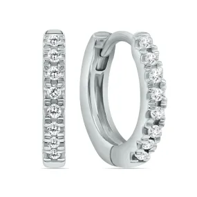 1/5 Carat TW Small Diamond Huggie Hoop Earrings in 10K White Gold