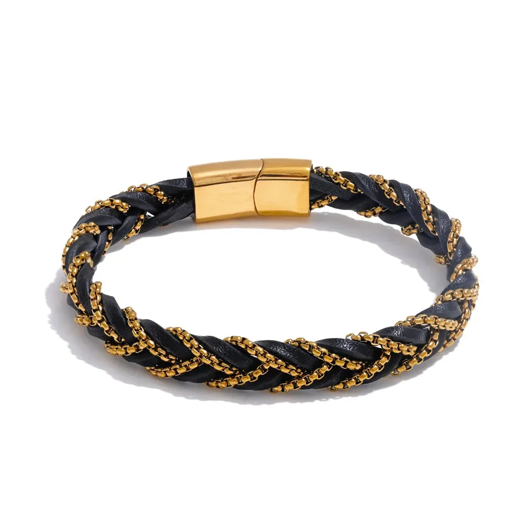 18K Gold-Plated  68mm Braided Leather Bracelet