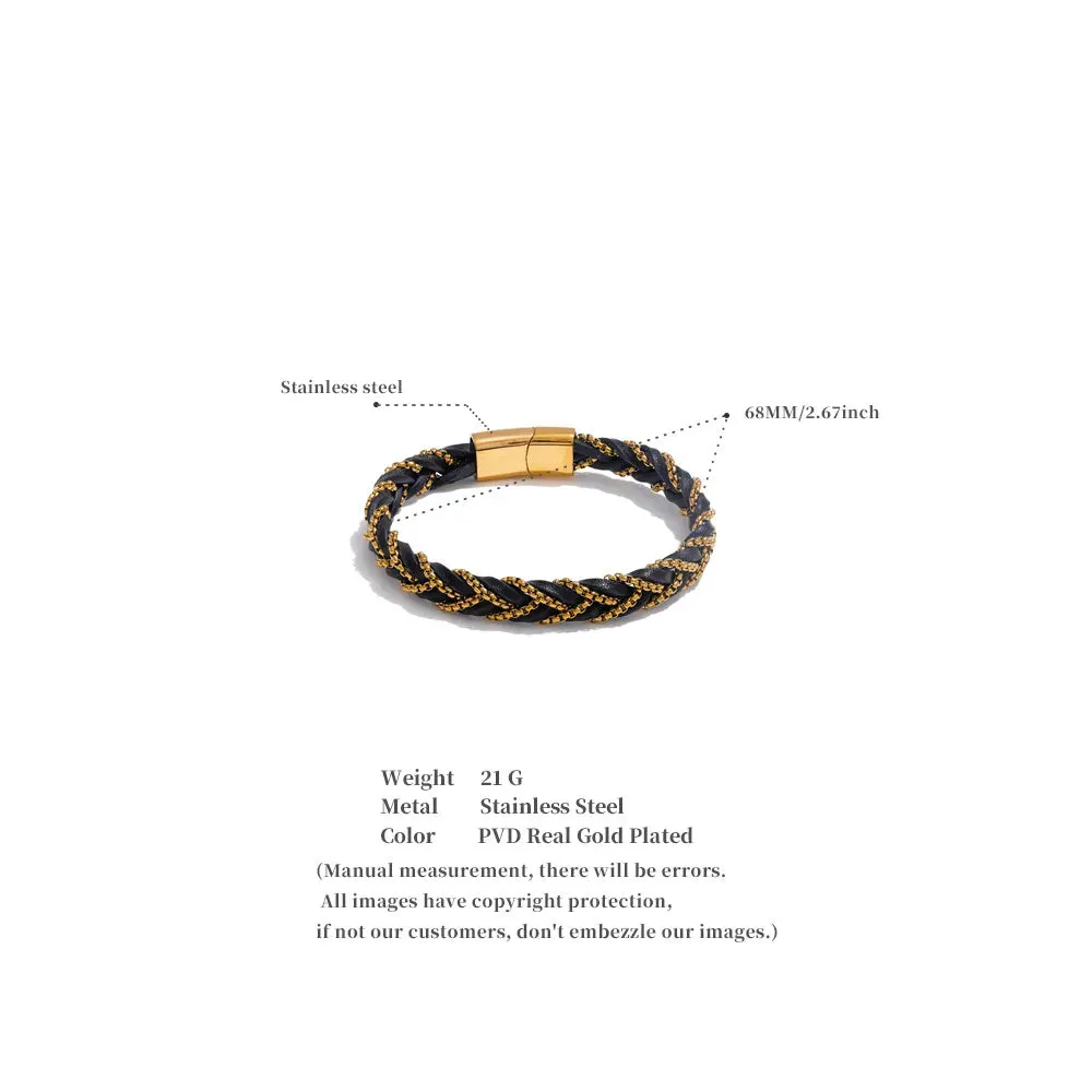 18K Gold-Plated  68mm Braided Leather Bracelet