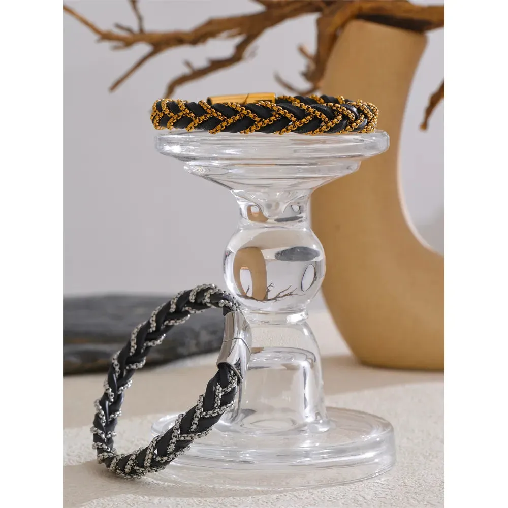 18K Gold-Plated  68mm Braided Leather Bracelet