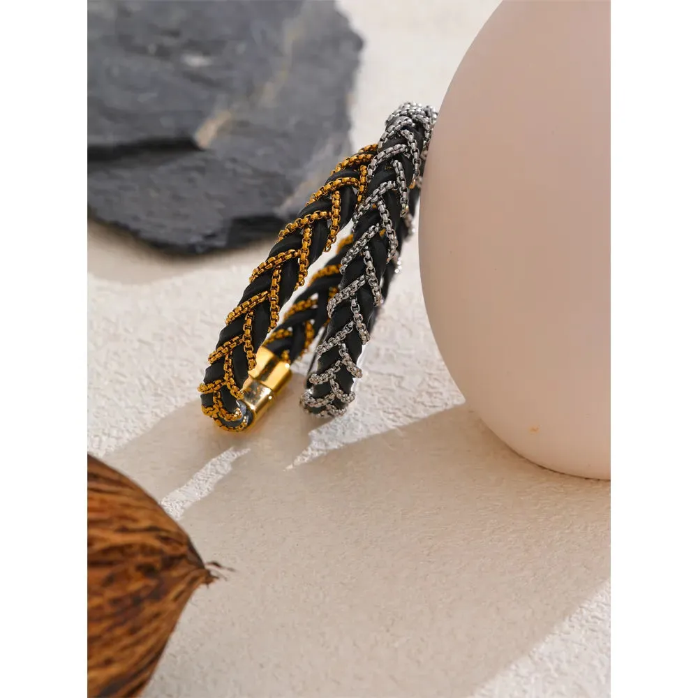 18K Gold-Plated  68mm Braided Leather Bracelet