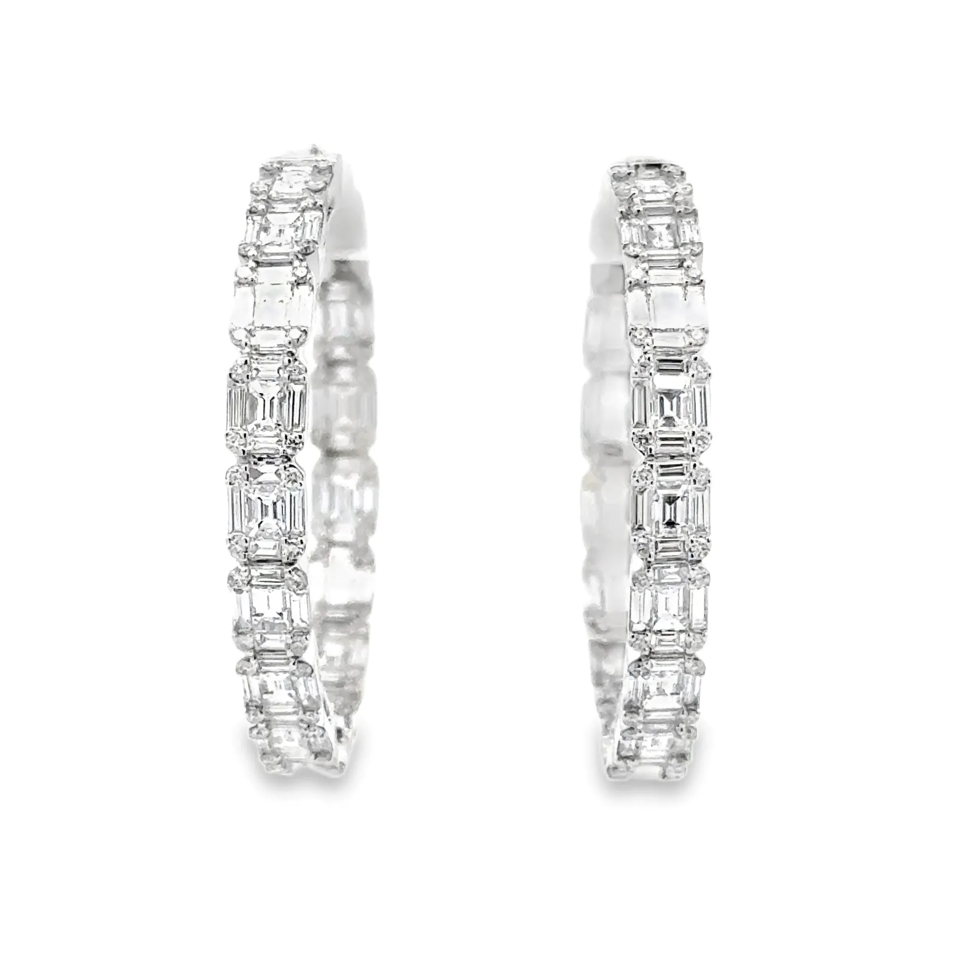 18K White Gold Inside-Out Diamond Cluster Hoop Earrings