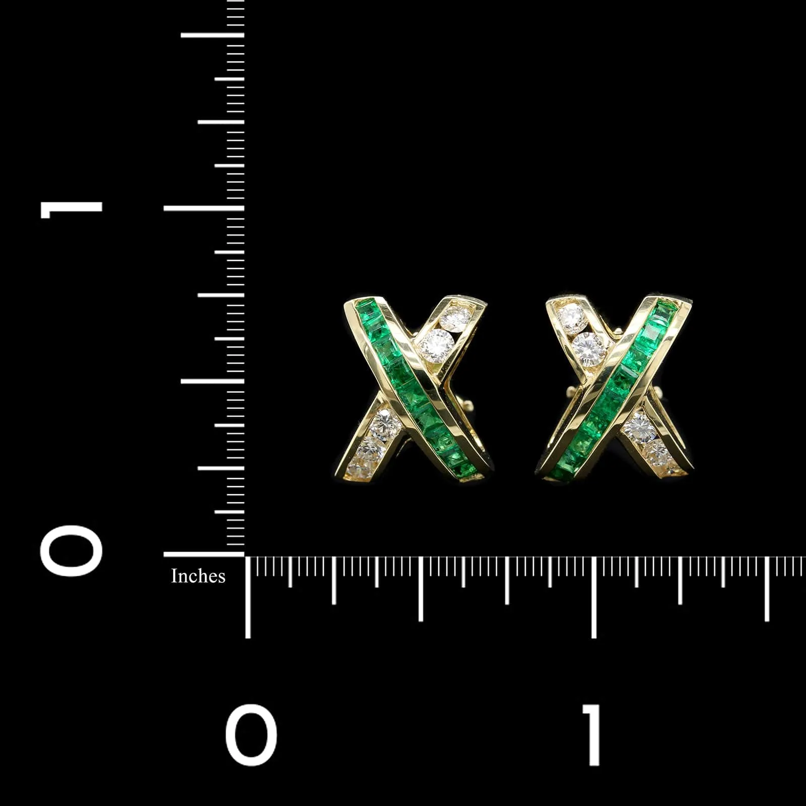 18K Yellow Gold Estate Emerald and Diamond Earrings