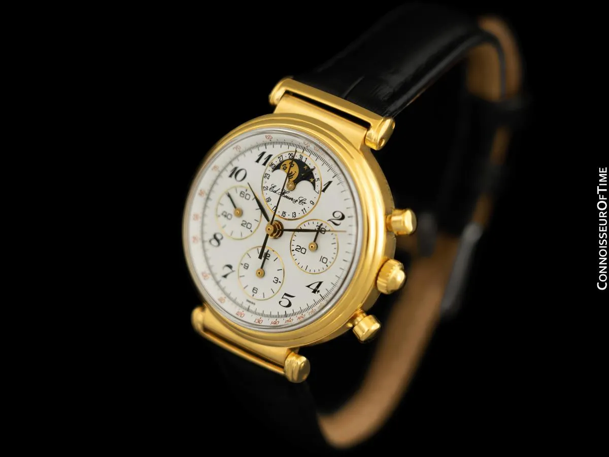 1985 Ed Heuer Mens Rare 125th Anniversary Ref. 188.215 Moon Phase "Golden Hours" Chronograph - 18K Gold Plated & Stainless Steel