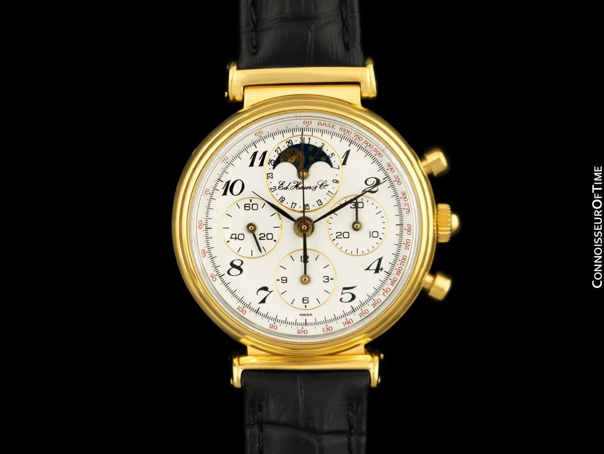 1985 Ed Heuer Mens Rare 125th Anniversary Ref. 188.215 Moon Phase "Golden Hours" Chronograph - 18K Gold Plated & Stainless Steel