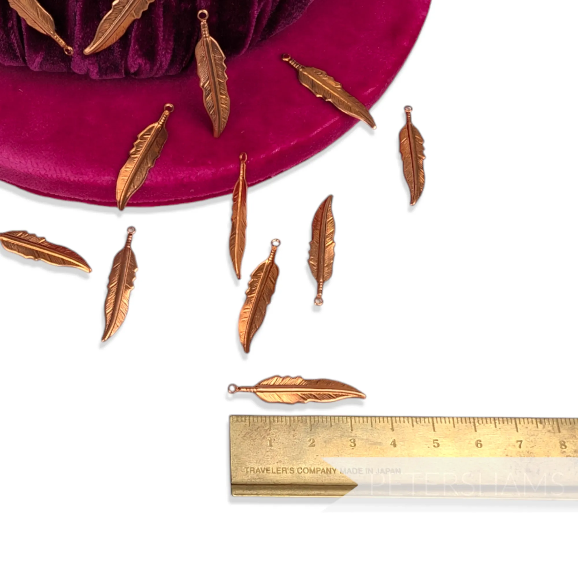 35mm Vintage 1990's Copper Feathers - 12 Pieces