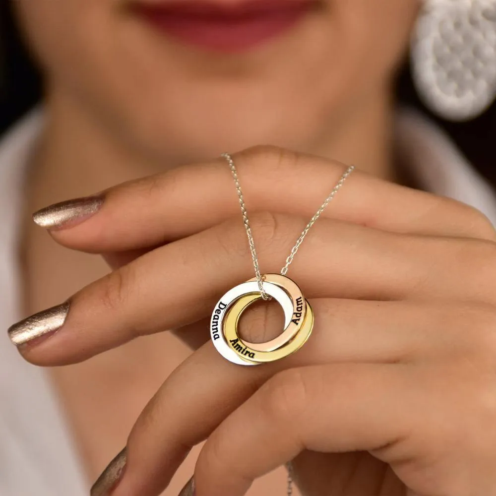 925 Sterling Silver Ring Circle Custom Engraved Name Necklace, Gift For Mom