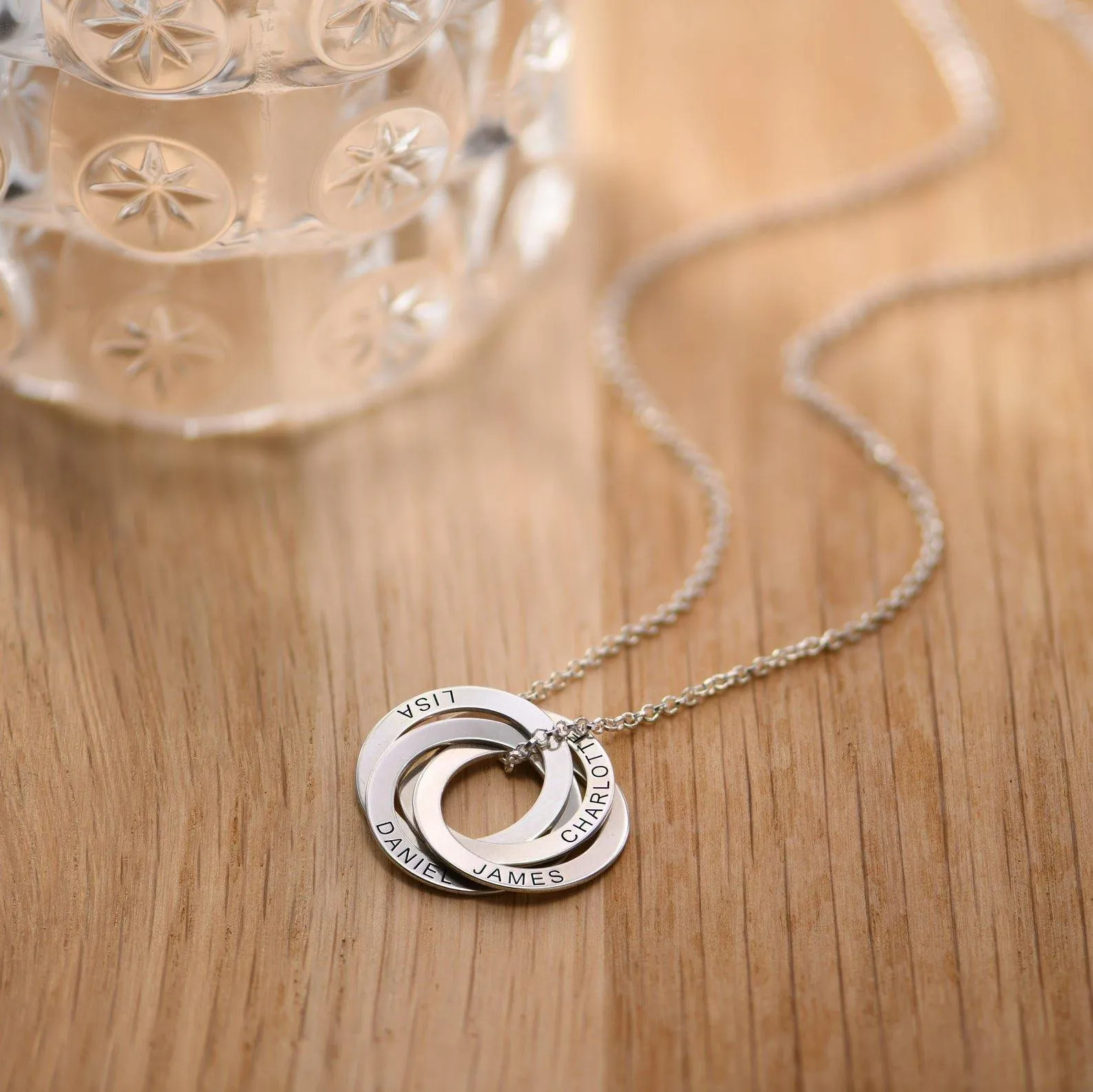 925 Sterling Silver Ring Circle Custom Engraved Name Necklace, Gift For Mom