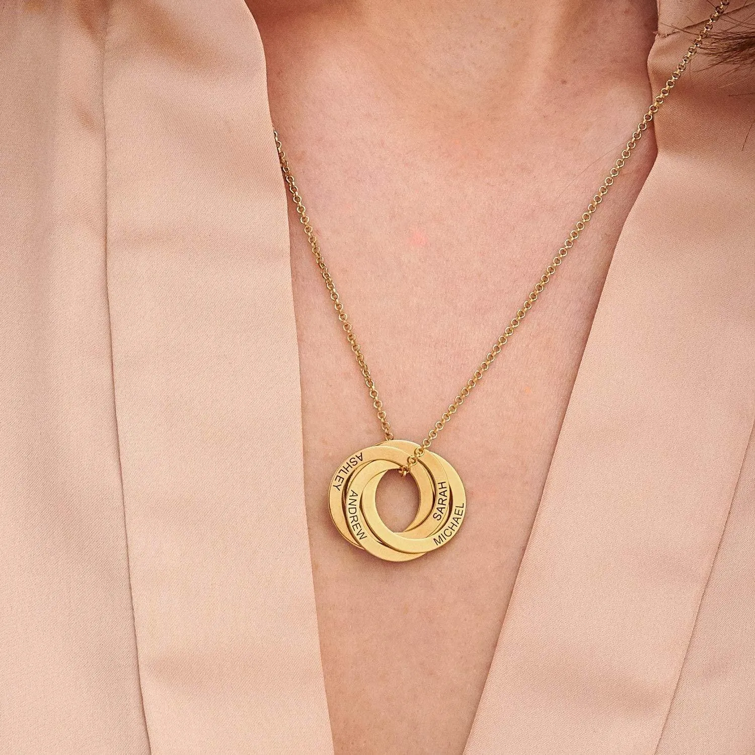 925 Sterling Silver Ring Circle Custom Engraved Name Necklace, Gift For Mom