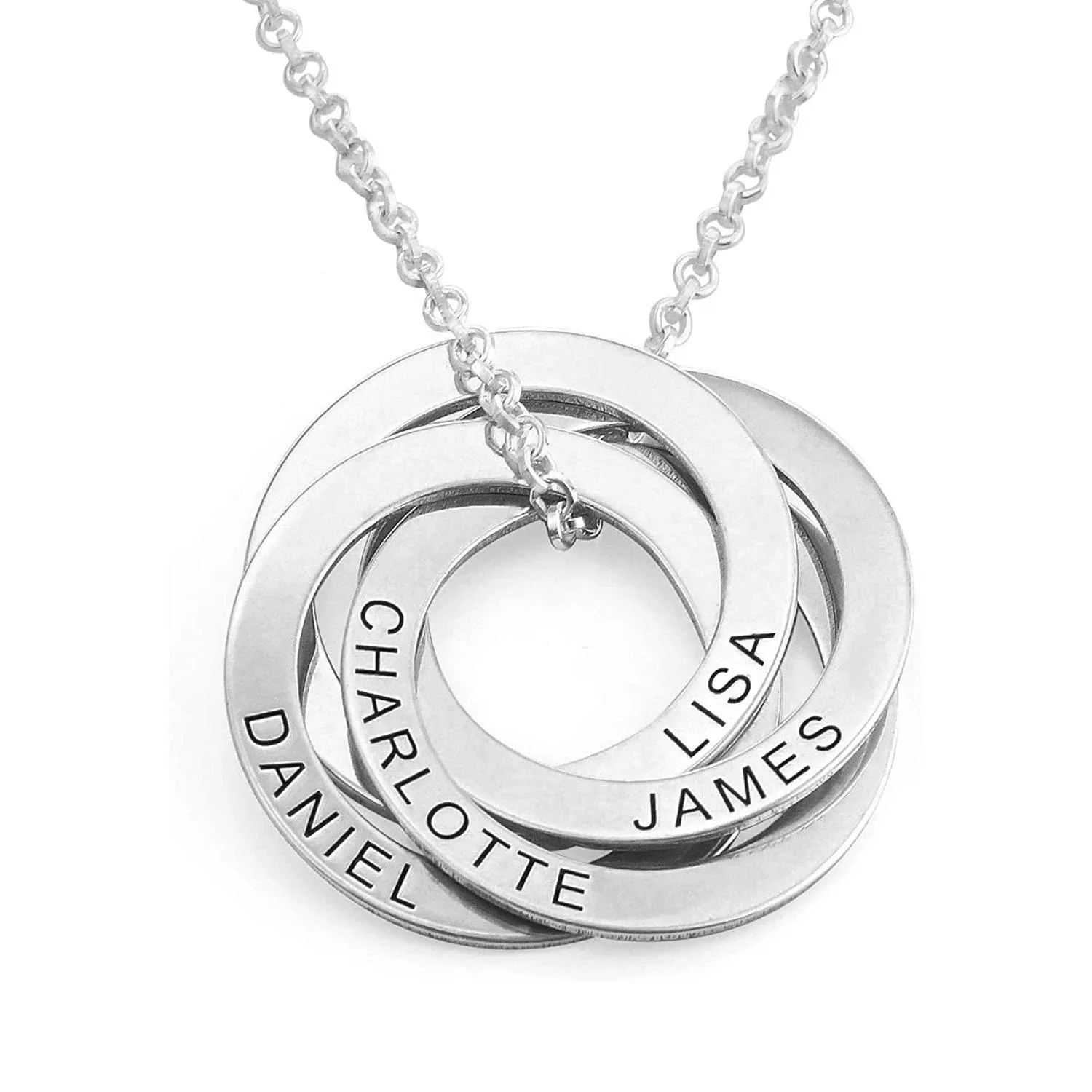 925 Sterling Silver Ring Circle Custom Engraved Name Necklace, Gift For Mom