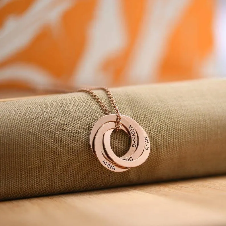925 Sterling Silver Ring Circle Custom Engraved Name Necklace, Gift For Mom
