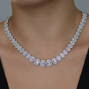 9.73ct Diamond 14K Gold Graduated Oval Invisible Set Tennis Necklace