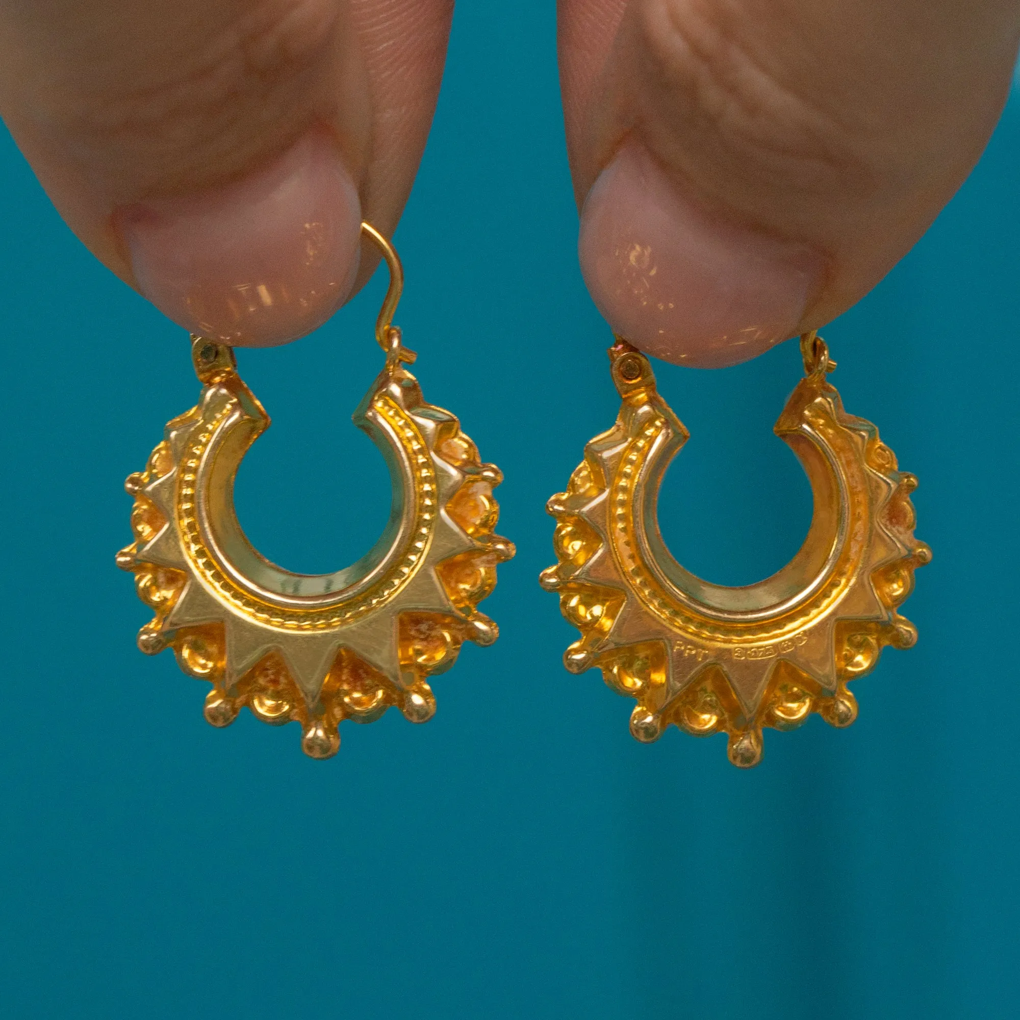 9ct Gold Sunburst Creole Hoop Earrings- 20mm