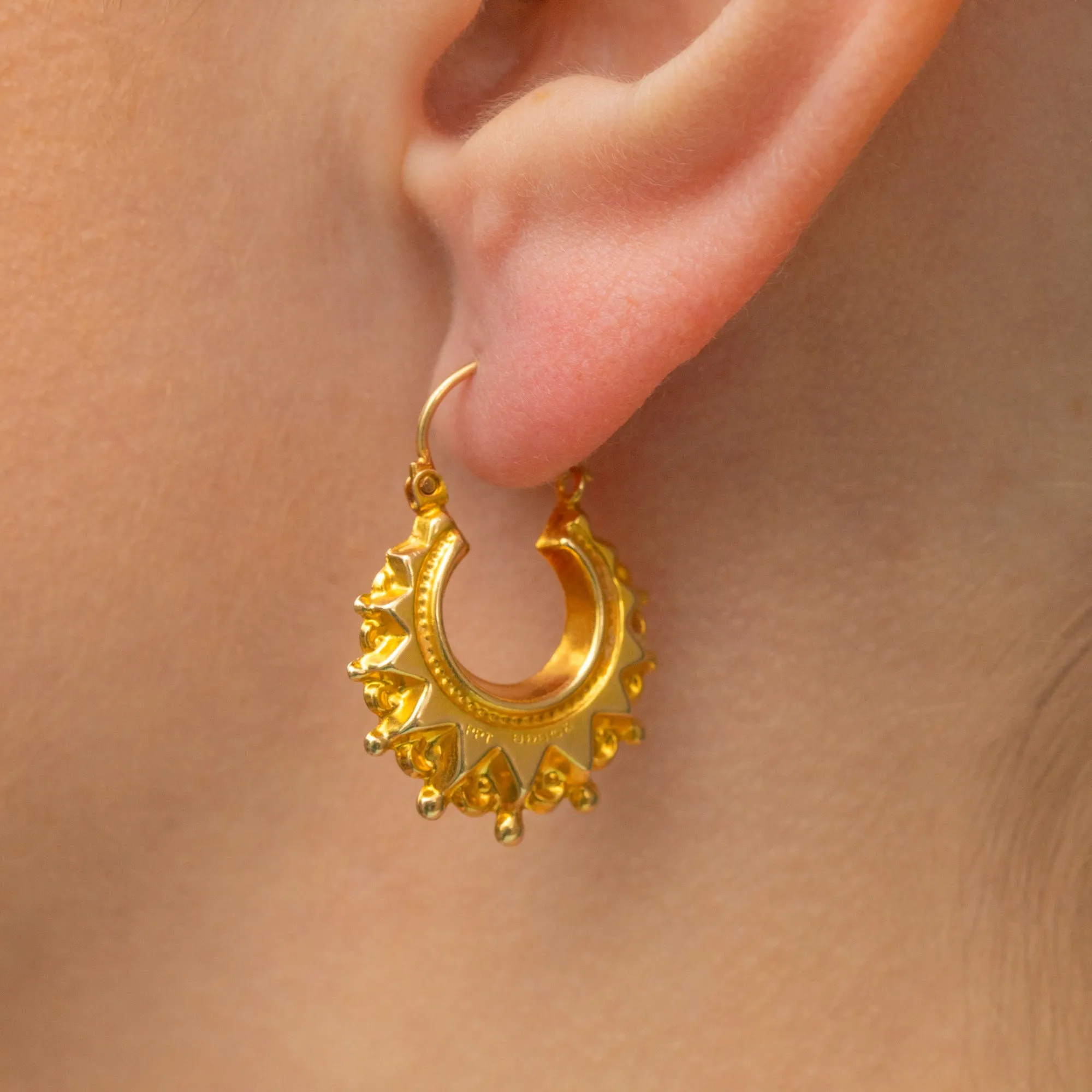 9ct Gold Sunburst Creole Hoop Earrings- 20mm