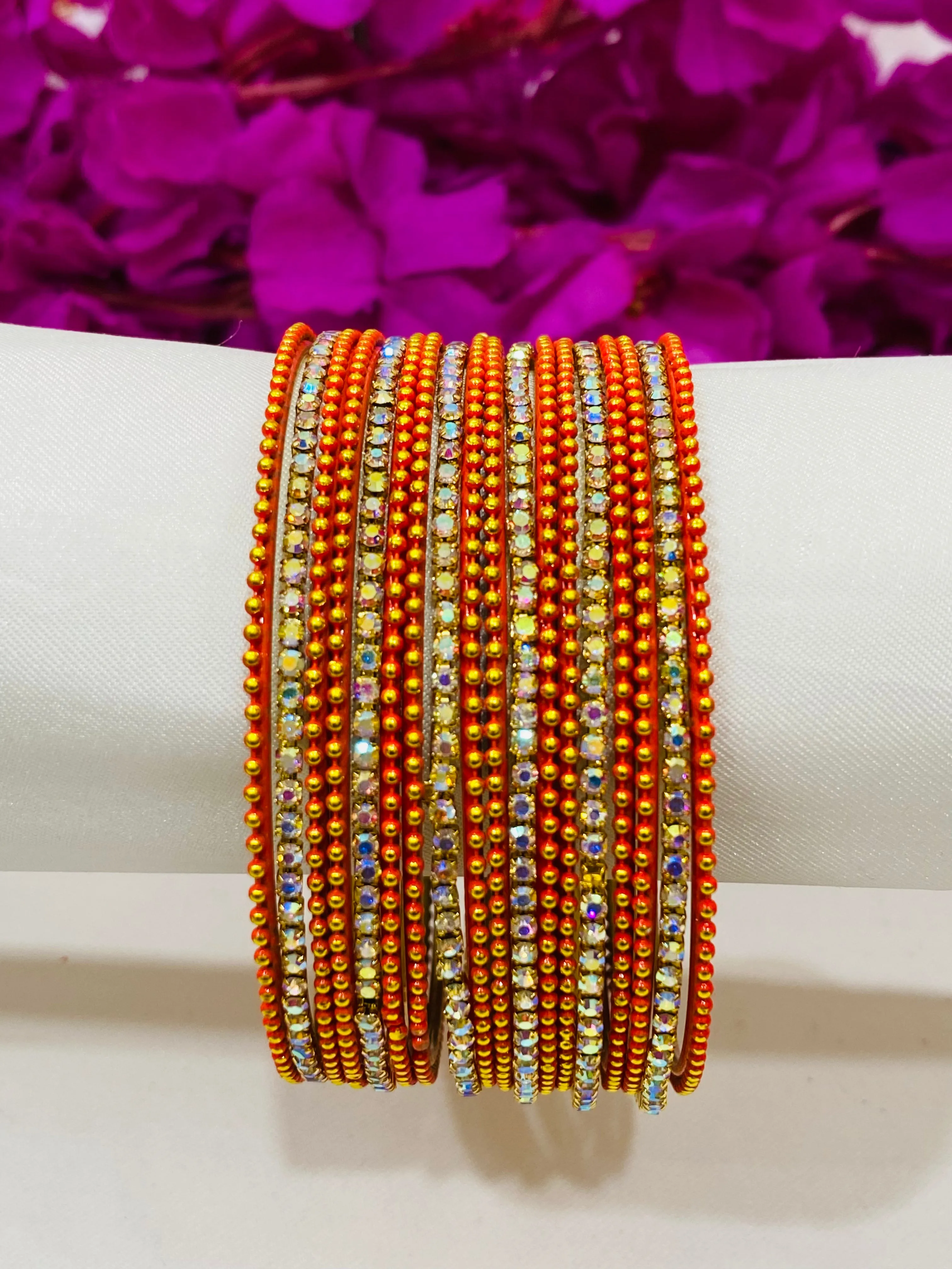 Alluring Orange Color Bangles With Flashing White Stone For Women