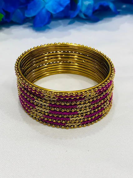 Alluring Pink Color Designer Metal Bangles With Studded Fashion Beads