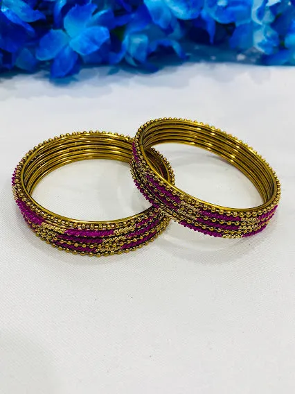 Alluring Pink Color Designer Metal Bangles With Studded Fashion Beads