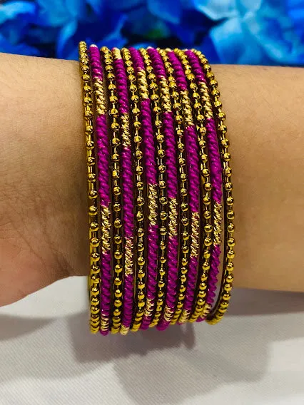 Alluring Pink Color Designer Metal Bangles With Studded Fashion Beads