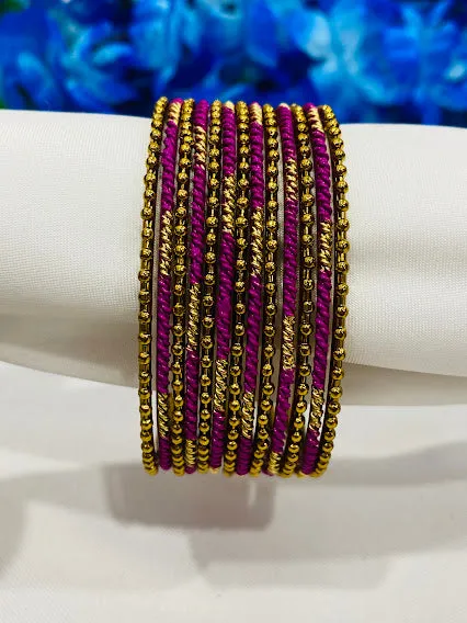 Alluring Pink Color Designer Metal Bangles With Studded Fashion Beads