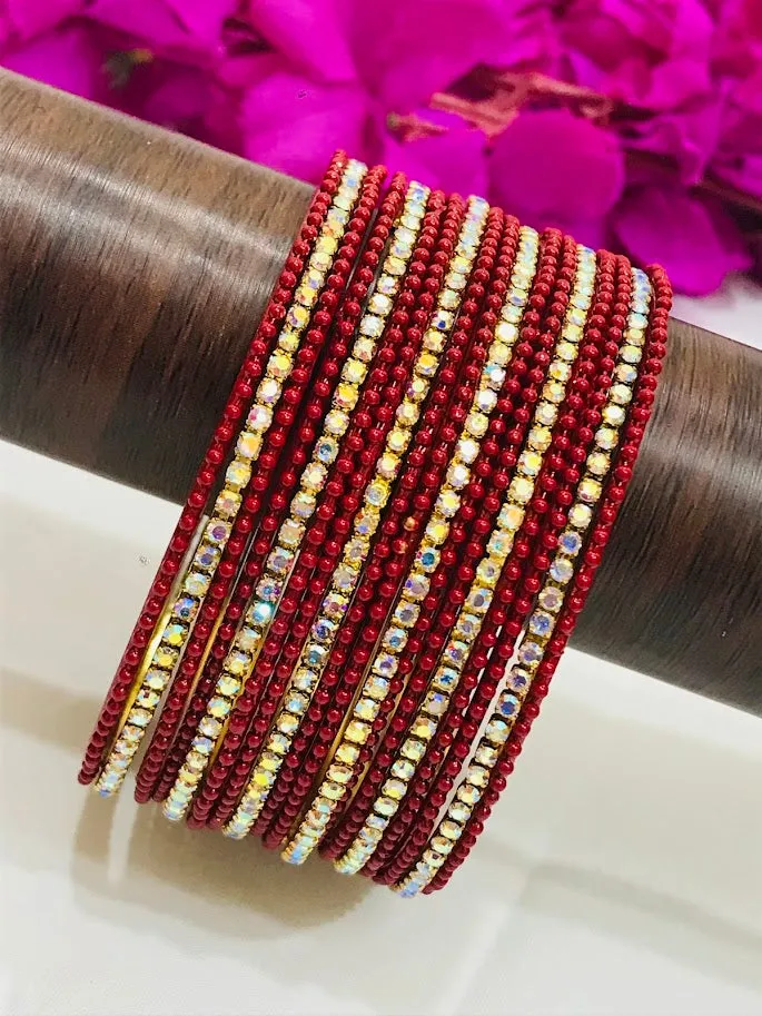 Alluring Red Color Stone Design Bangles For Women