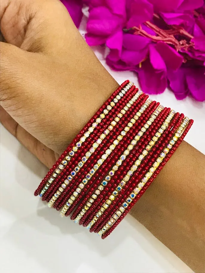 Alluring Red Color Stone Design Bangles For Women