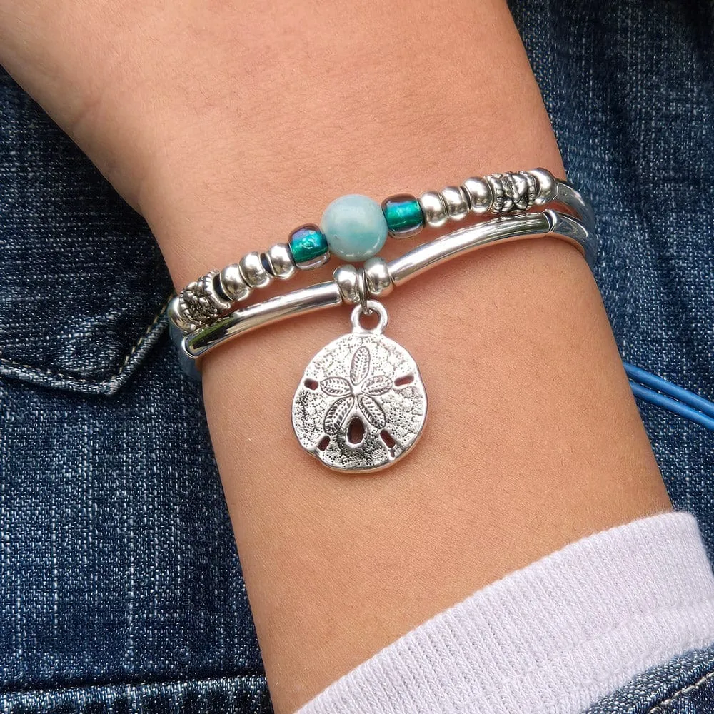 Amazonite Bracelet in Blue Leather & Silver - Aqua