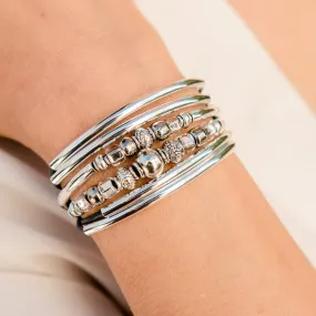 Angela Black Leather Wrap Bracelet Necklace with Silver Crescents & Beads
