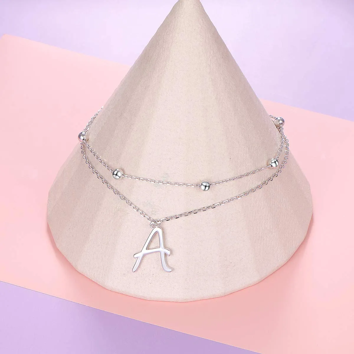 Anklet for Women S925 Sterling Silver Adjustable Foot Ankle Bracelet with Initials Anklets for Girls Initial A