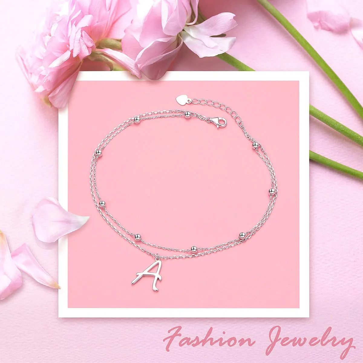 Anklet for Women S925 Sterling Silver Adjustable Foot Ankle Bracelet with Initials Anklets for Girls Initial A