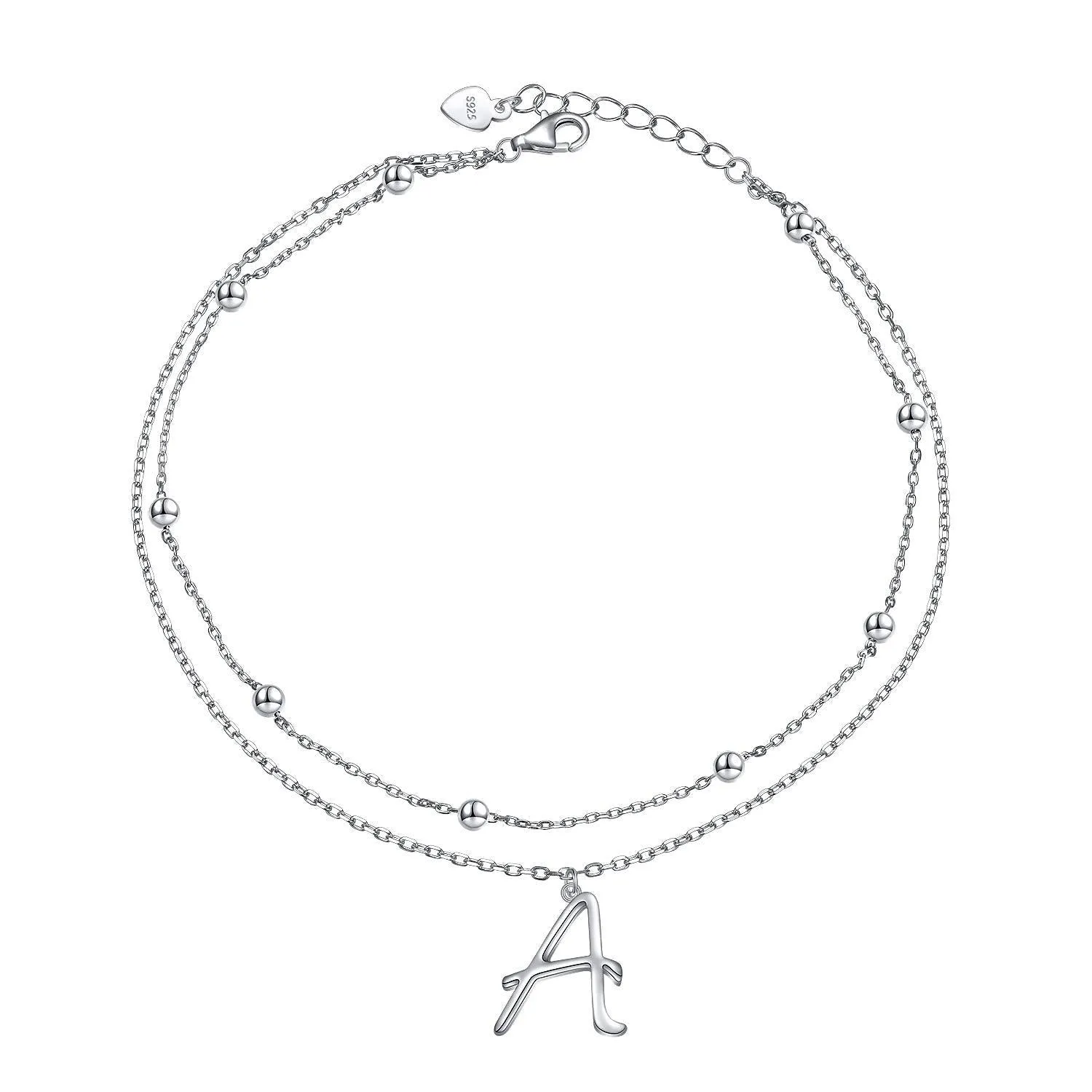 Anklet for Women S925 Sterling Silver Adjustable Foot Ankle Bracelet with Initials Anklets for Girls Initial A