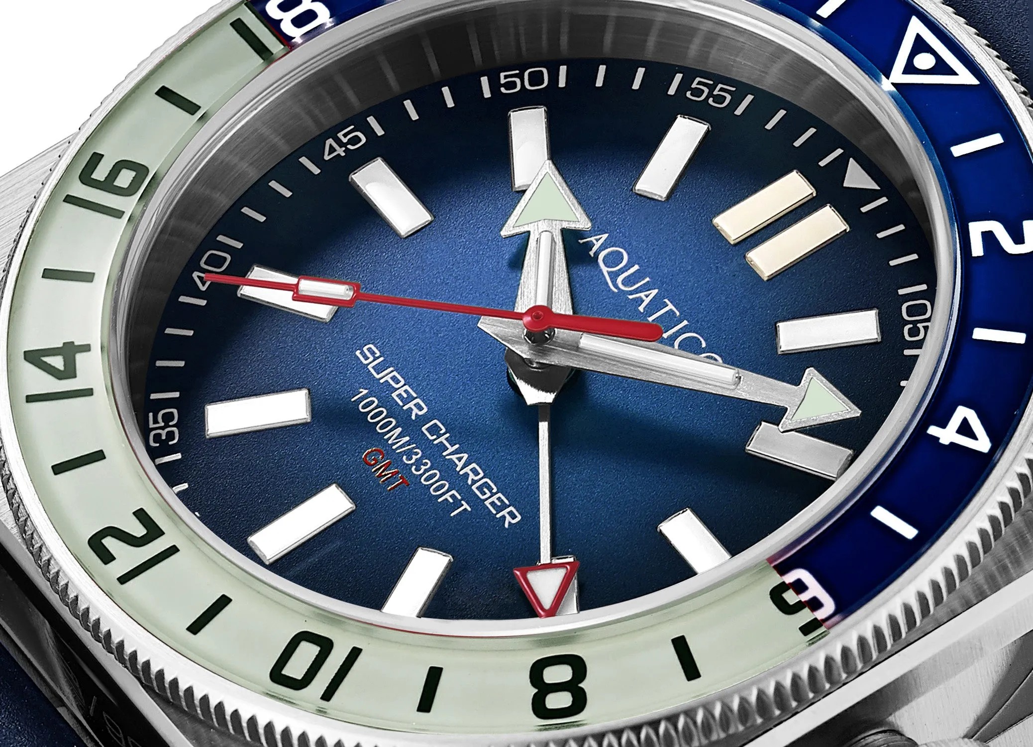 Aquatico Steel Man GMT Watch (Blue Dial Blue/White Bezel) NO DATE