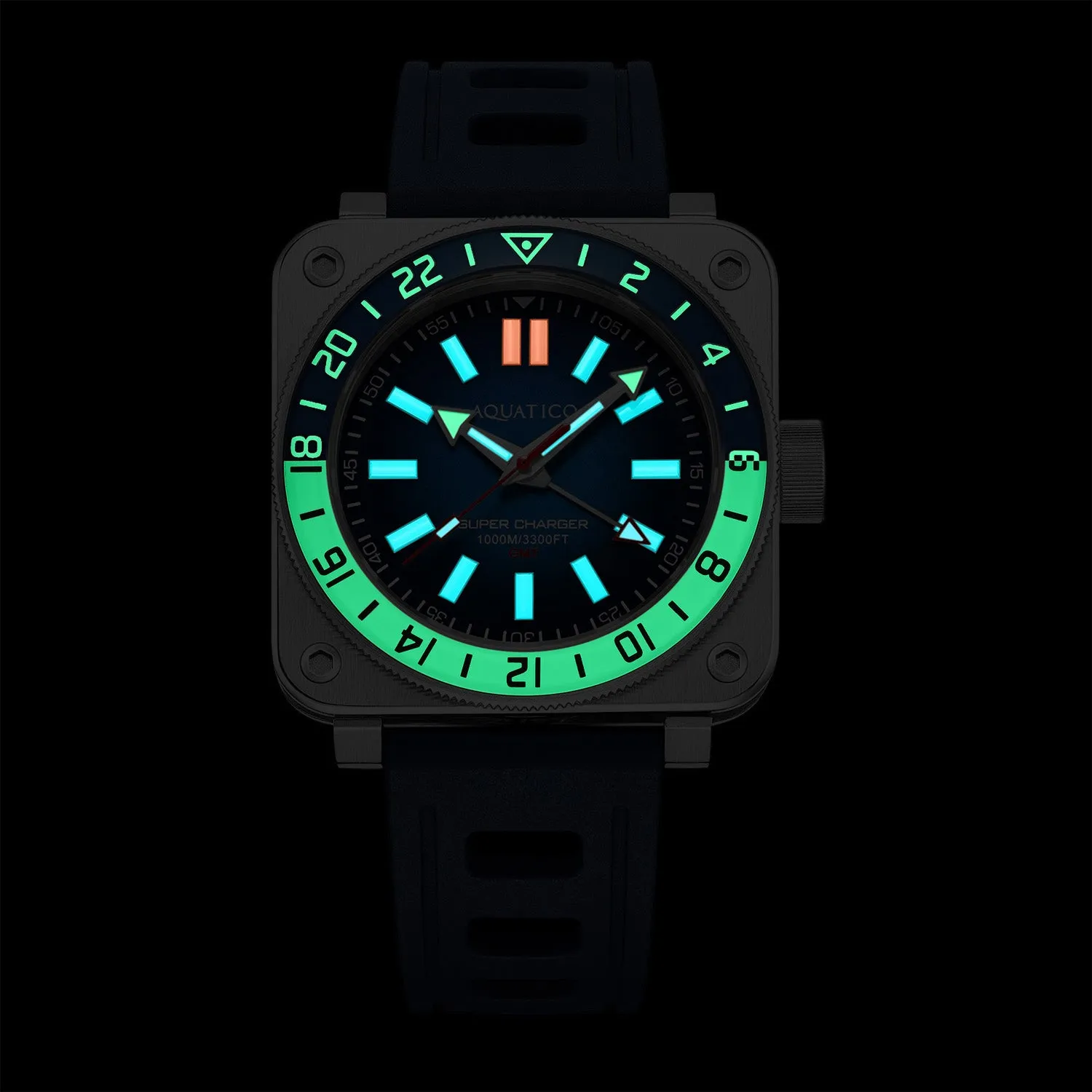Aquatico Steel Man GMT Watch (Blue Dial Blue/White Bezel) NO DATE