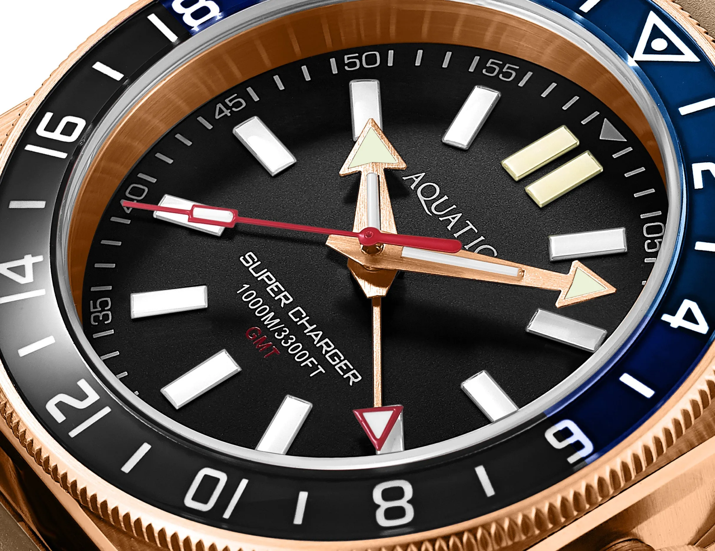 Aquatico Super Charger GMT Watch (Black Dial Batman Bezel) NO DATE