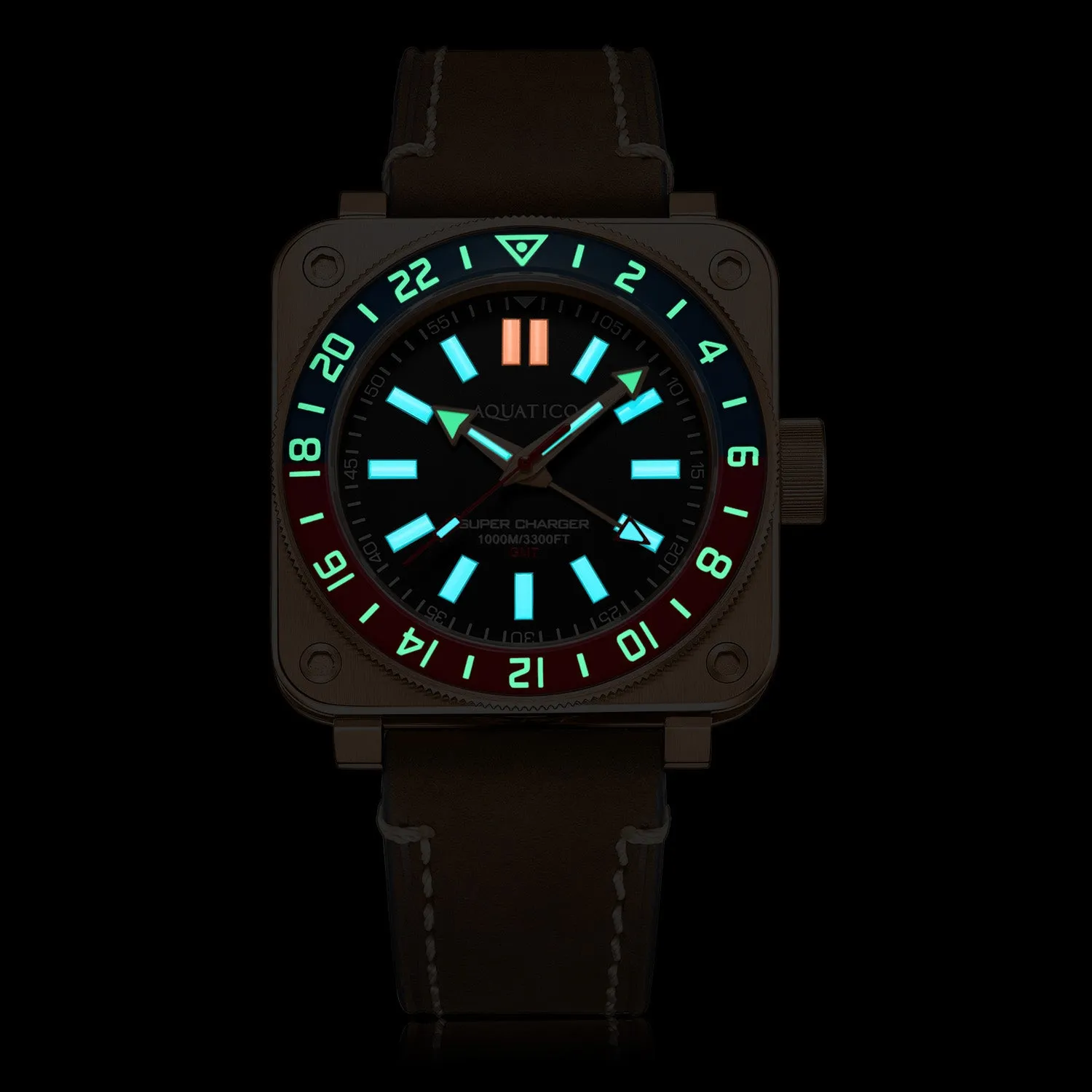 Aquatico Super Charger GMT Watch (Black Dial Batman Bezel) NO DATE