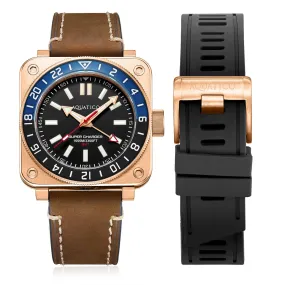 Aquatico Super Charger GMT Watch (Black Dial Batman Bezel) NO DATE