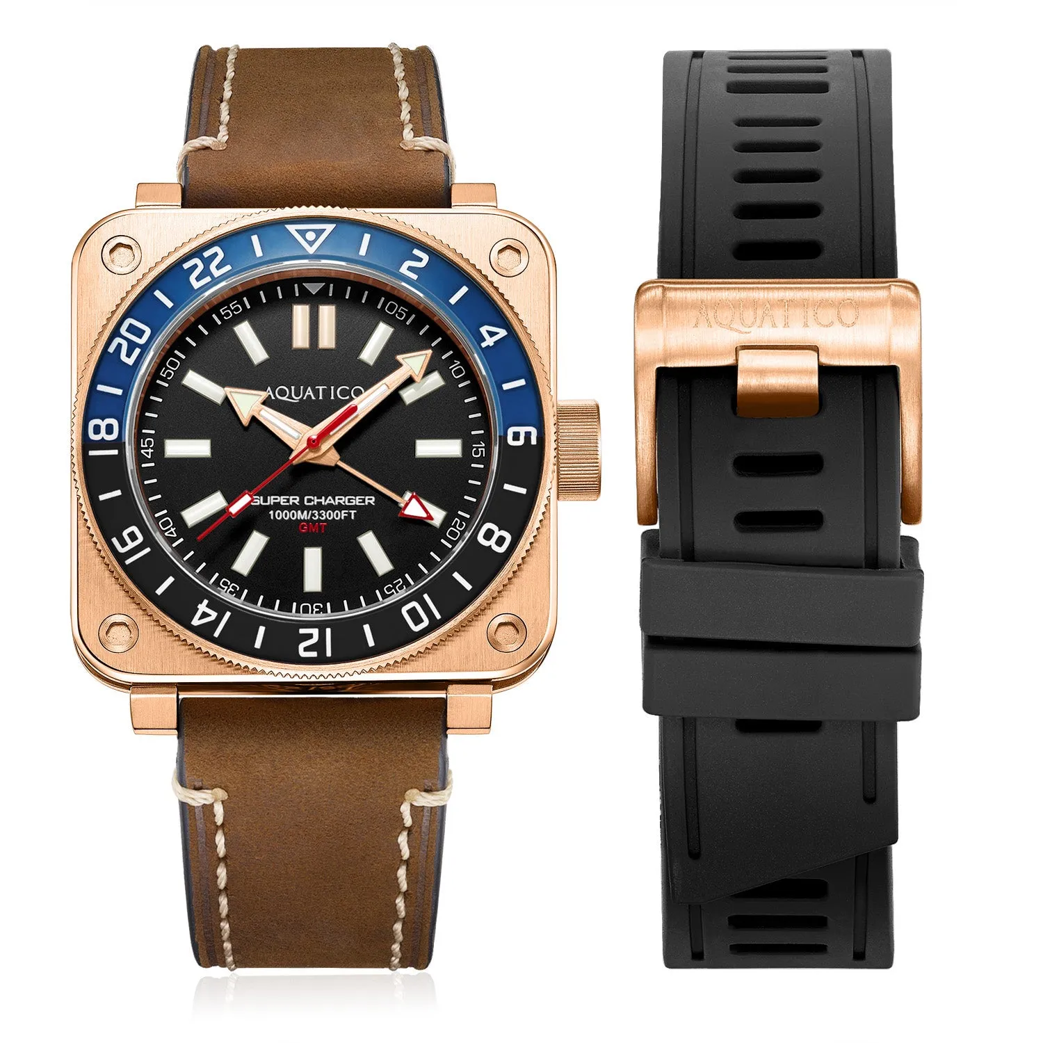 Aquatico Super Charger GMT Watch (Black Dial Batman Bezel) NO DATE