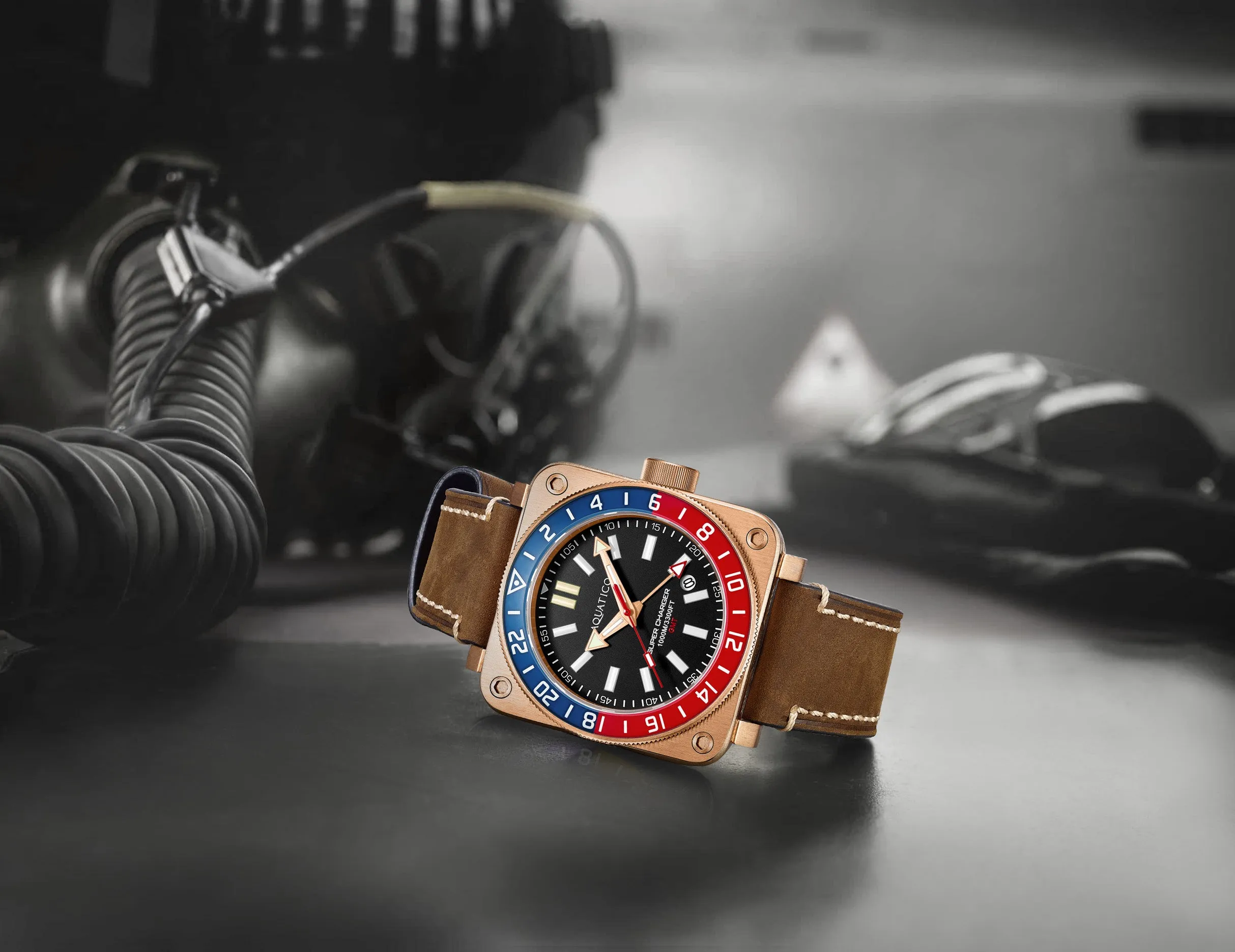 Aquatico Super Charger GMT Watch (Black Dial Pepsi Bezel)